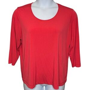 Susan Graver Womens Red Liquid Knit Scoop Neck Top Sz 1X Coastal Casual Stretchy